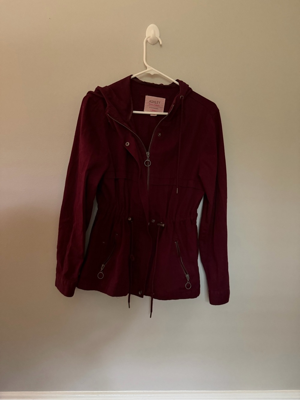 Ashley By 26 International Burgundy Hooded Utility Jacket